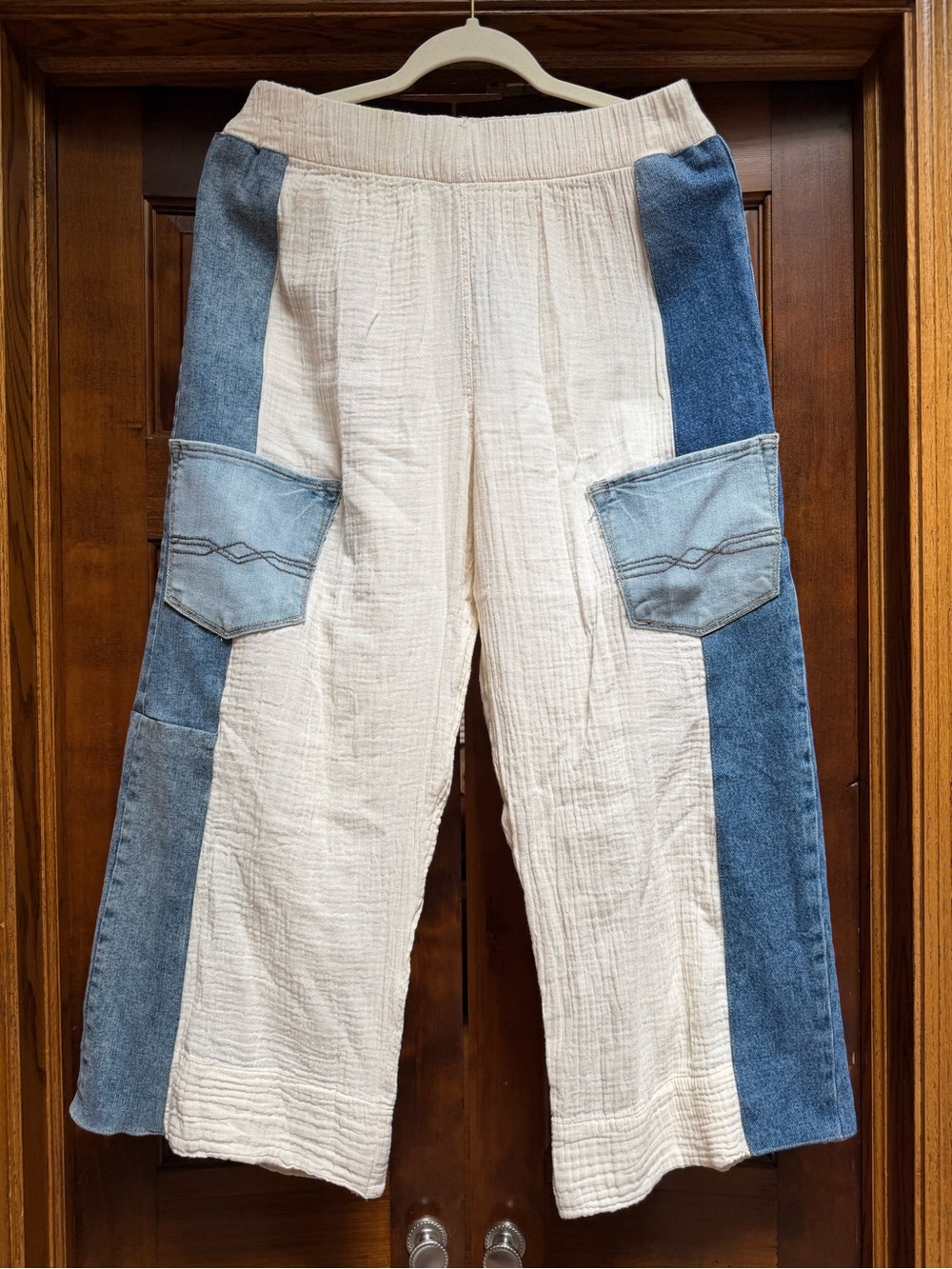 Shannon Passero-Wisteria Cropped Pant in Cotton Gauze and Upcycled Denim